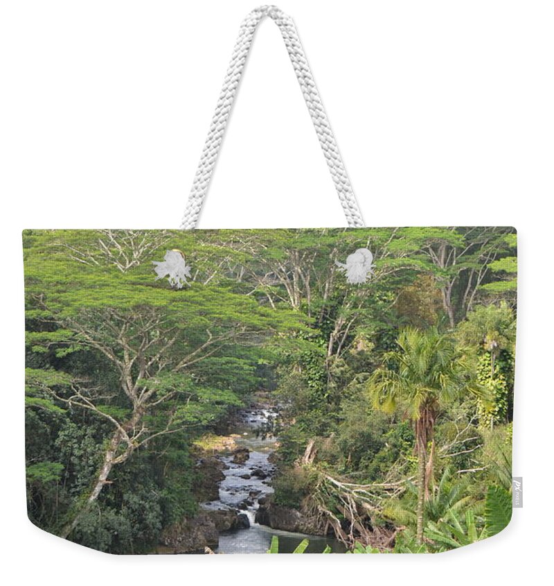 Kauai Weekender Tote Bag featuring the photograph Kauai Hindu Monastery River Valley 1 by Amy Fose