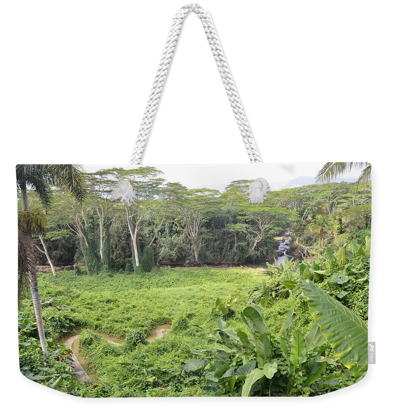 Kauai Weekender Tote Bag featuring the photograph Kauai Hindu Monastery River Valley 2 by Amy Fose
