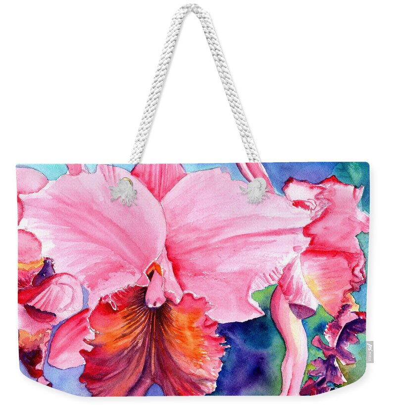Watercolor Orchids Weekender Tote Bag featuring the painting Kauai Orchid Festival 3 by Marionette Taboniar