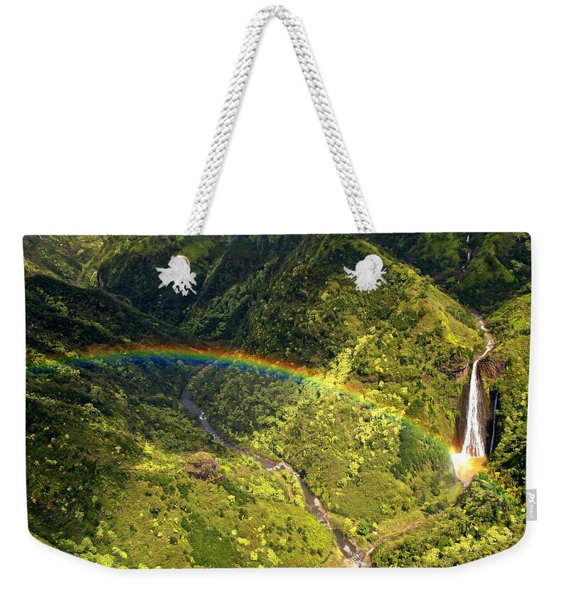 Hawaii Weekender Tote Bag featuring the photograph Kauai Rainbow by Susan Rissi Tregoning