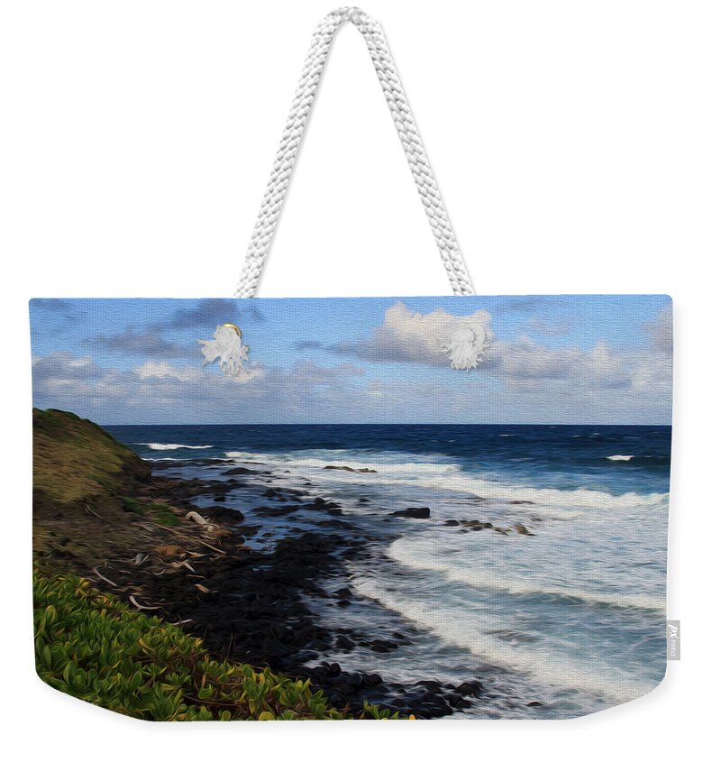 Bonnie Follett Weekender Tote Bag featuring the photograph Kauai Shore 1 by Bonnie Follett