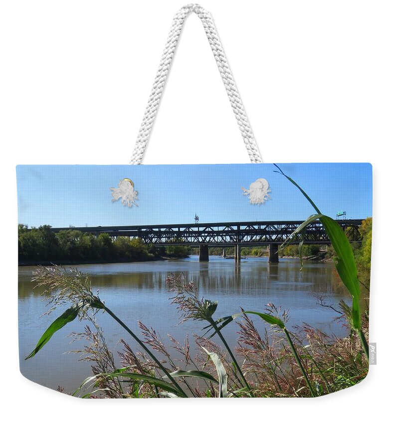 Lewis And Clark Weekender Tote Bag featuring the photograph Kaw Point Bridges by Keith Stokes