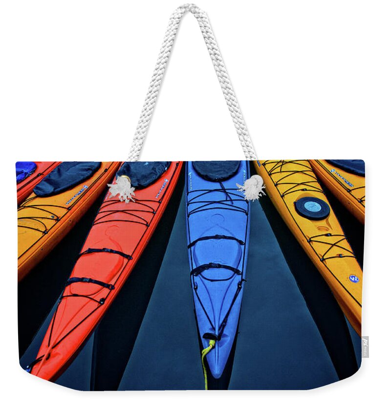 Kayak Weekender Tote Bag featuring the photograph Kayak Colors by Ed Broberg