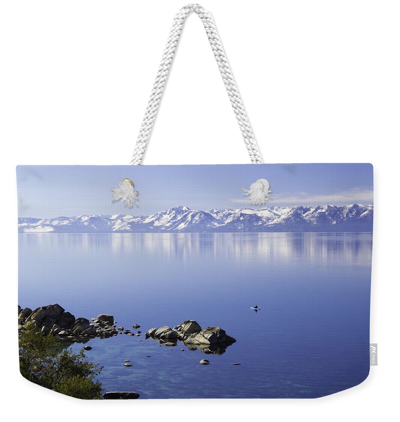 Snowy Weekender Tote Bag featuring the photograph Kayak on Lake Tahoe by Martin Gollery