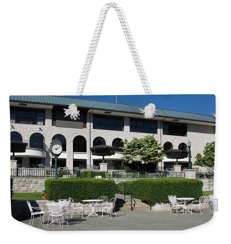 Keeneland Racetrack Weekender Tote Bag featuring the photograph Keeneland Racetrack Grandstand by Sally Weigand