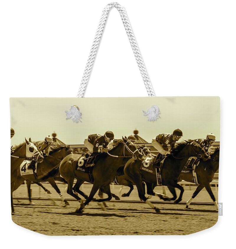  Weekender Tote Bag featuring the photograph Keenland Sepia by Dan Hefle
