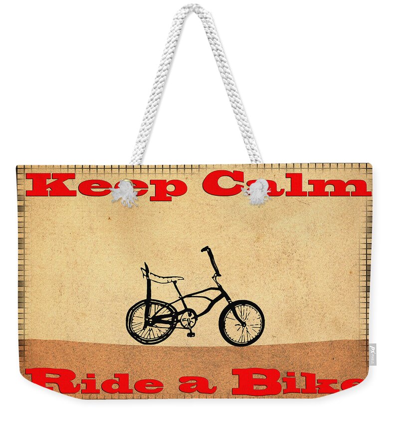 Keep Calm Weekender Tote Bag featuring the digital art Keep Calm Ride a Bike by Bill Cannon