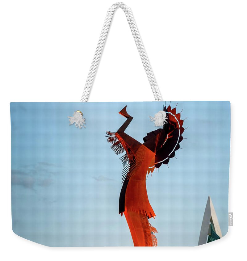 Wichita Weekender Tote Bag featuring the photograph Keeper of the Plains by James Barber