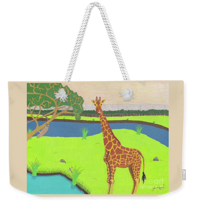 Africa Weekender Tote Bag featuring the drawing Keeping A Lookout by John Wiegand