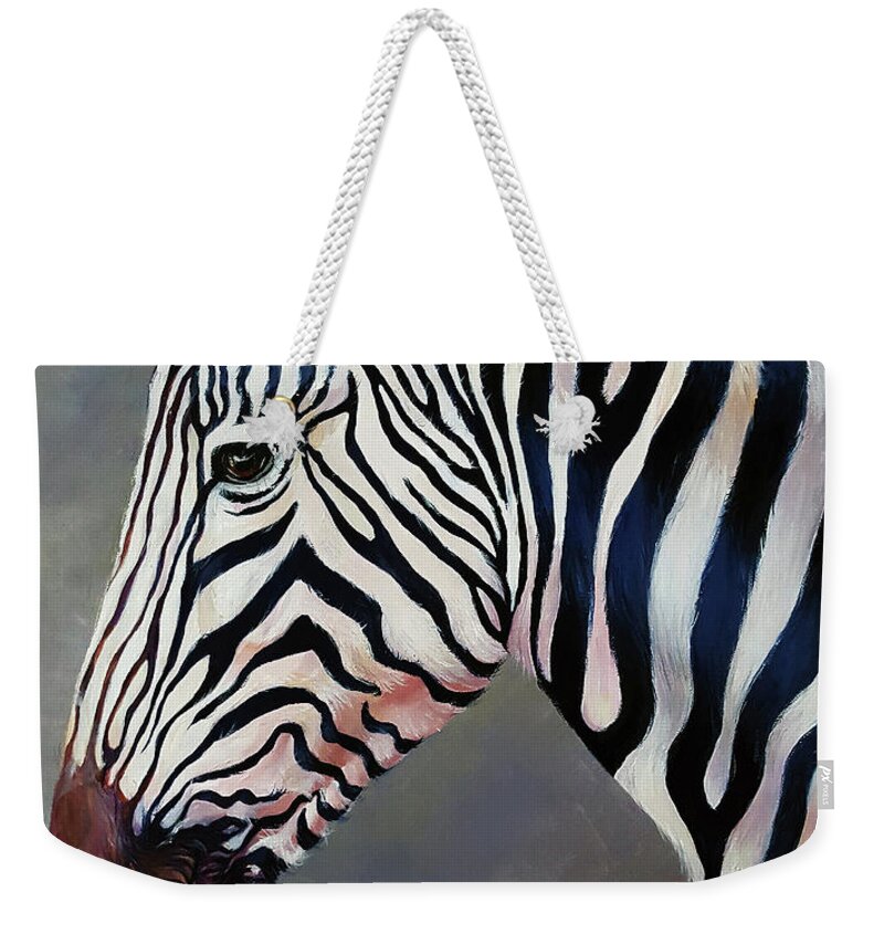 Zebra Weekender Tote Bag featuring the painting Ken the Zebra by Arti Chauhan