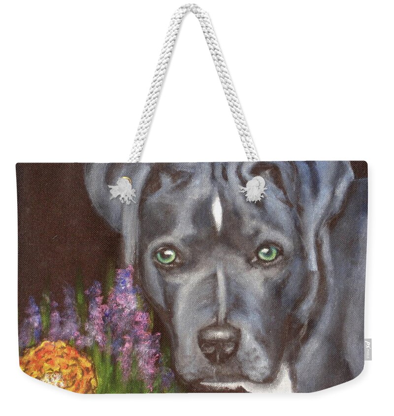 Blue Dog Weekender Tote Bag featuring the painting Kennedy by Carol Russell