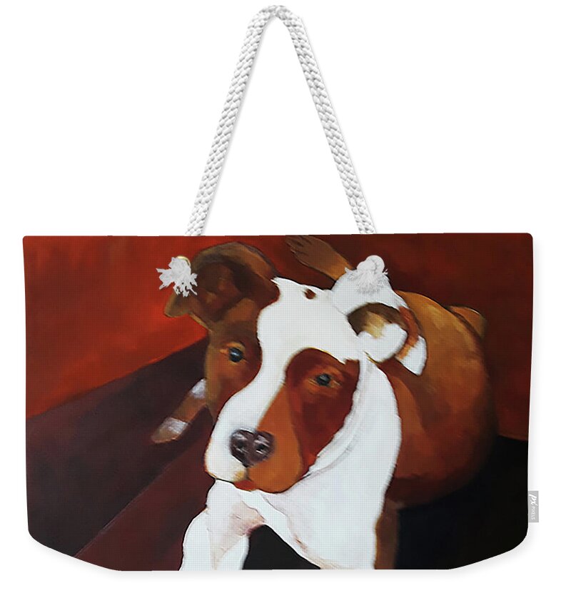 Dog Weekender Tote Bag featuring the painting Kahlua by Gabby Tary