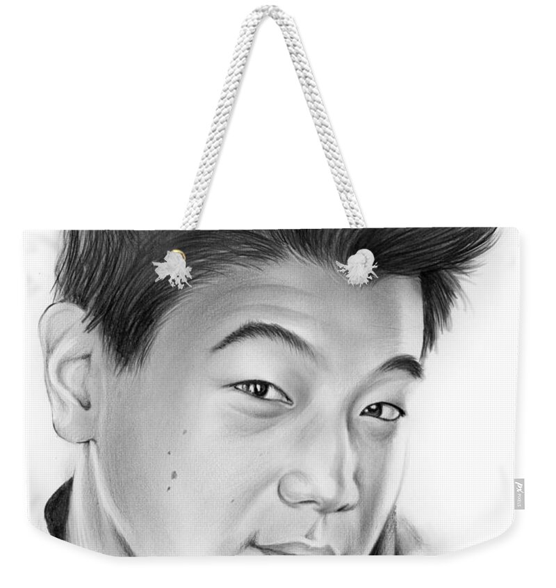 Ki Hong Lee Weekender Tote Bag featuring the drawing Ki Hong Lee by Greg Joens