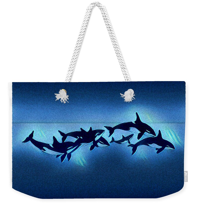 Whales Weekender Tote Bag featuring the mixed media Killer Pod by Art MacKay