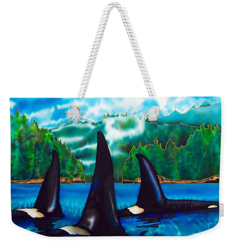  Orca Weekender Tote Bag featuring the painting Killer Whales by Daniel Jean-Baptiste