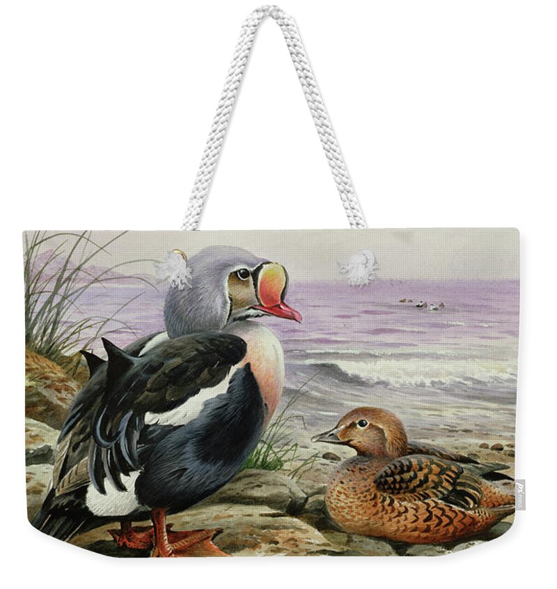 Bird Weekender Tote Bag featuring the painting King Eider by Carl Donner