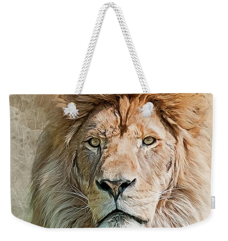 Lion Weekender Tote Bag featuring the photograph King of The Pride by Brian Tarr