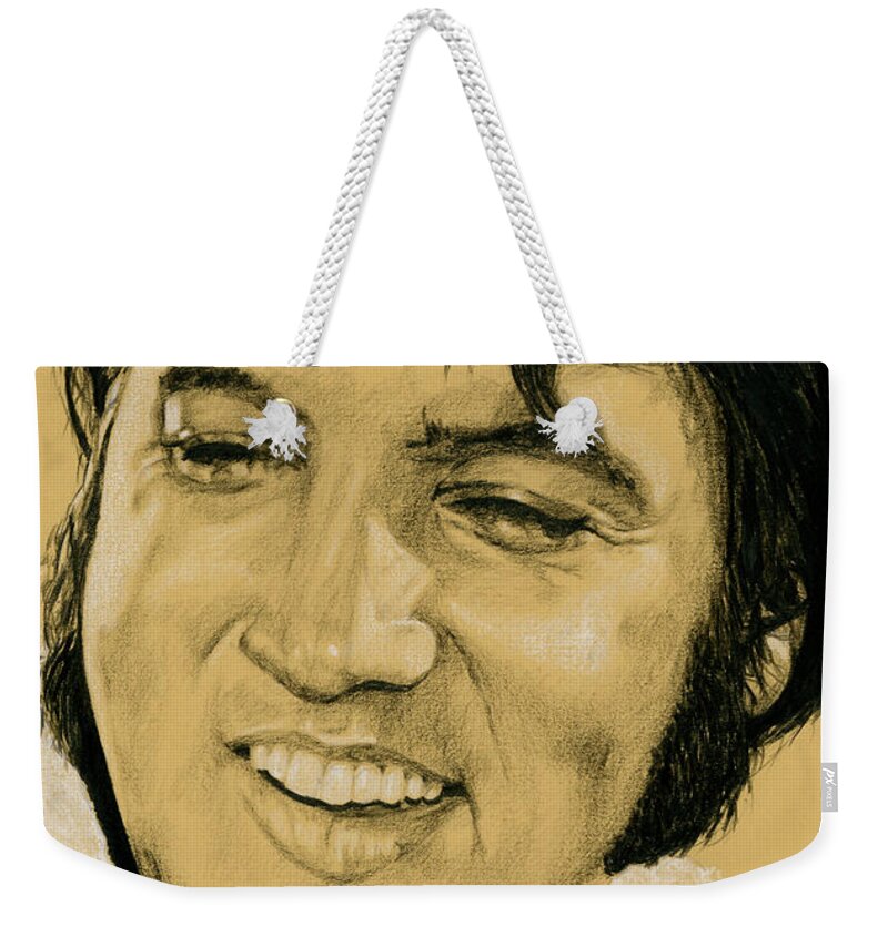 Elvis Weekender Tote Bag featuring the drawing King of the Whole Wide World by Rob De Vries