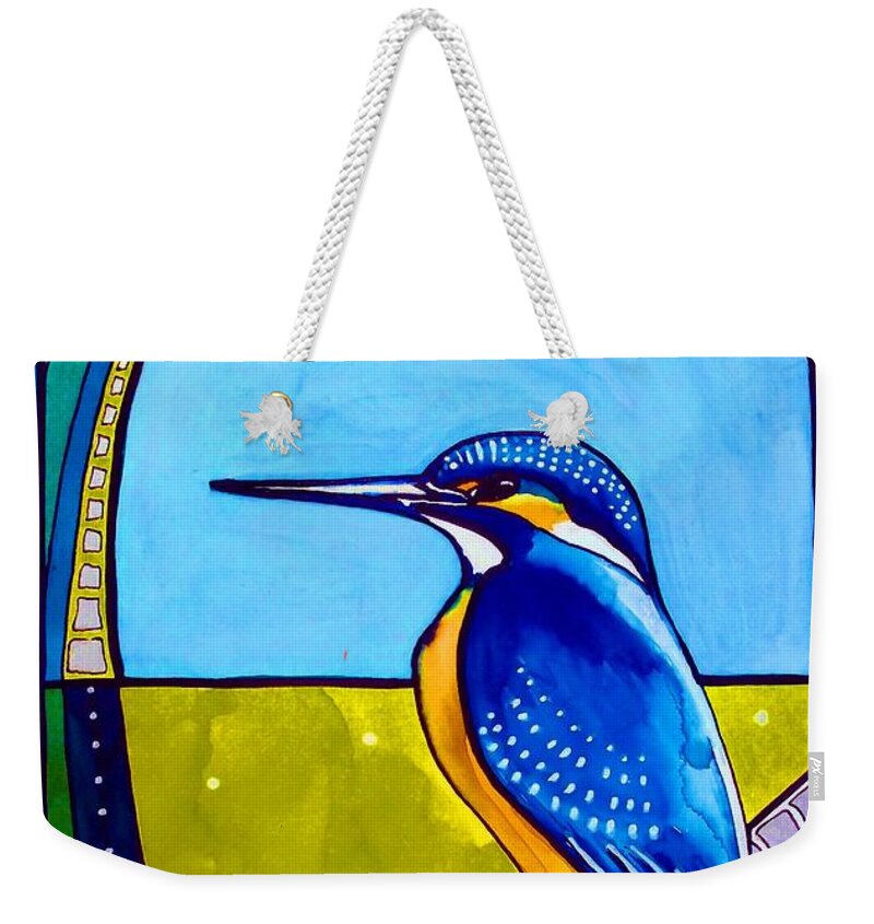 Bird Weekender Tote Bag featuring the painting Kingfisher by Dora Hathazi Mendes