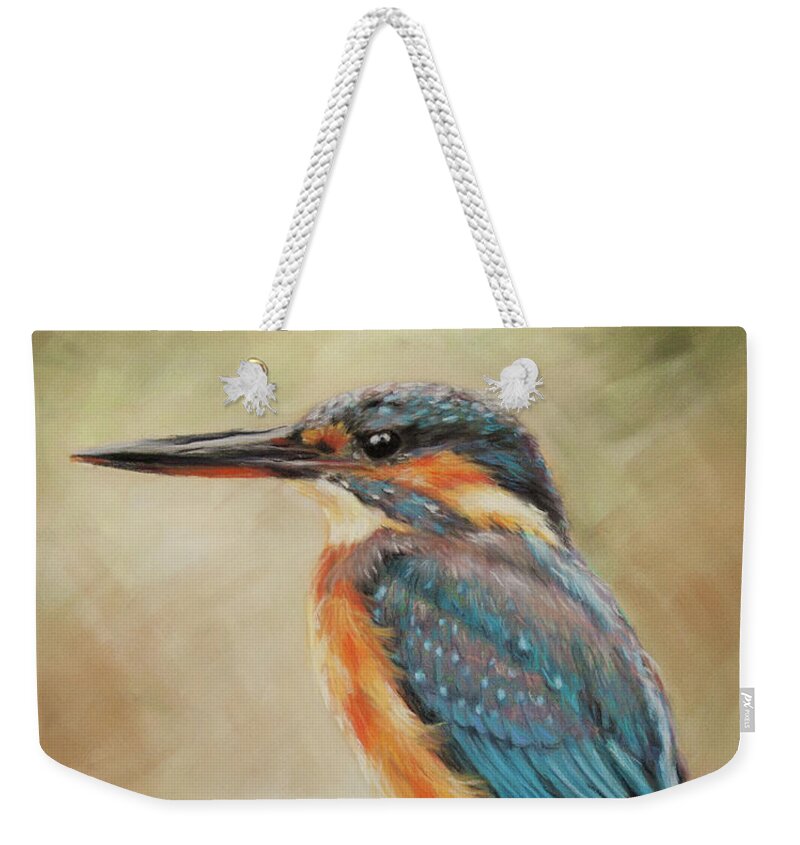 Kingfisher Weekender Tote Bag featuring the pastel Kingfisher by Kirsty Rebecca