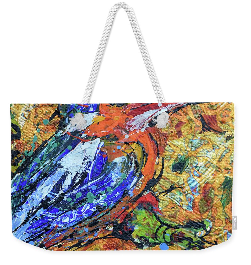 Weekender Tote Bag featuring the painting Kingfisher_1 by Jyotika Shroff