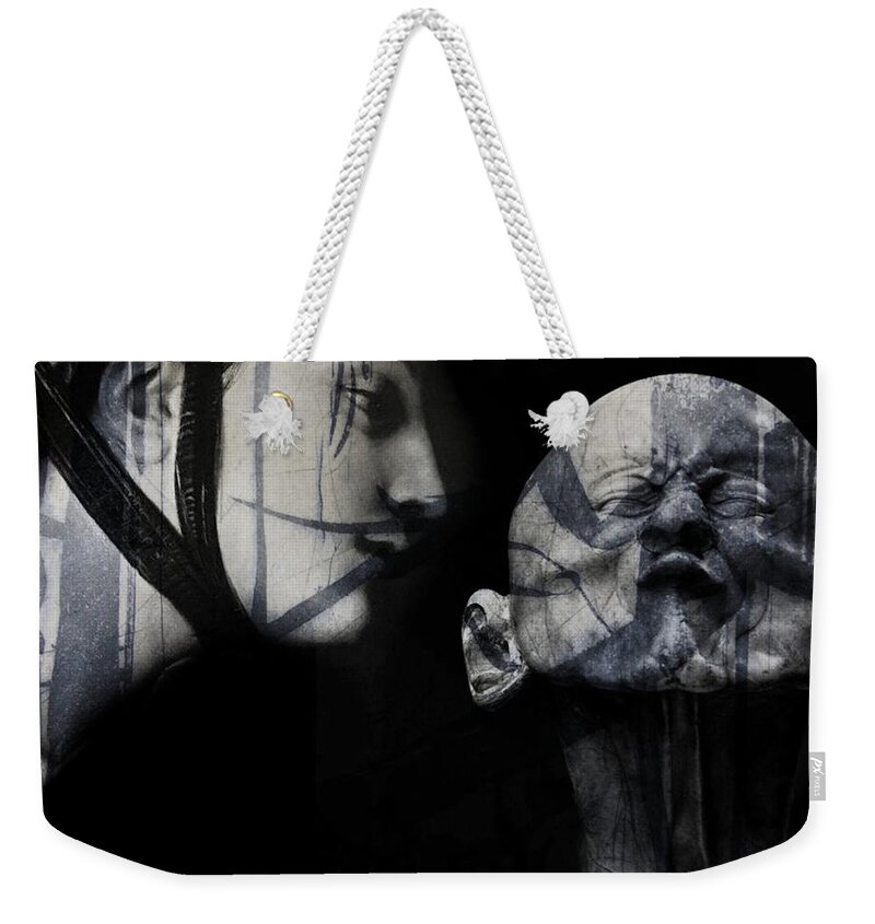 Statue Weekender Tote Bag featuring the mixed media Kiss Me , Honey , Honey , Kiss Me by Paul Lovering