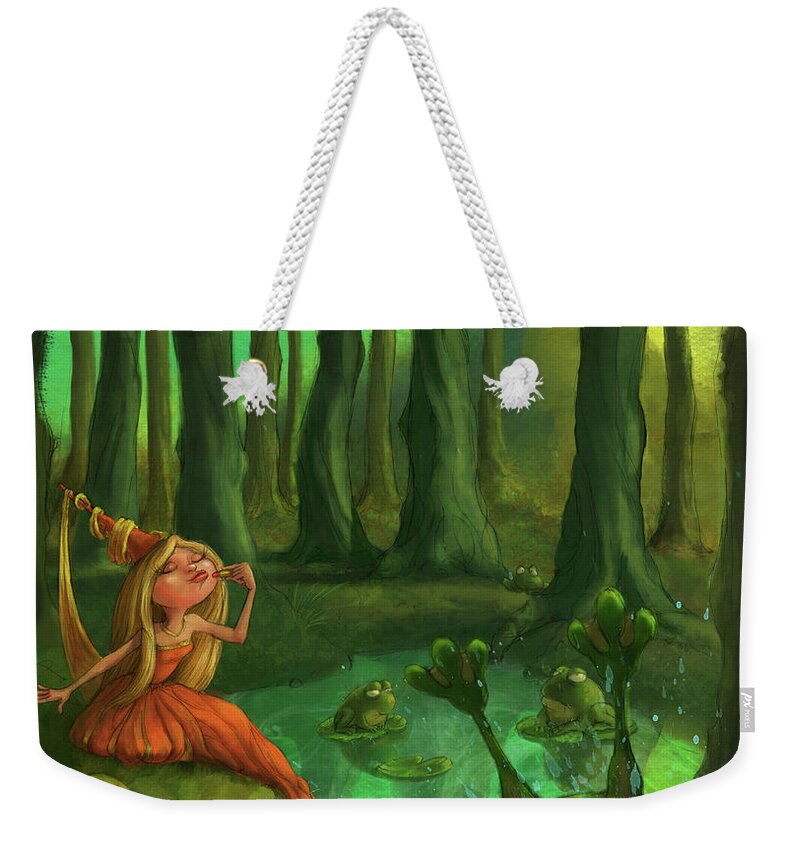 Princess Weekender Tote Bag featuring the digital art Kissing Frogs by Andy Catling