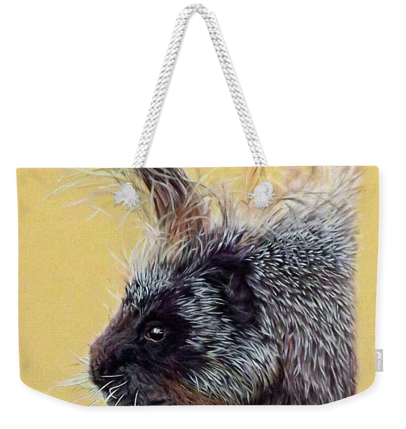 Porcupine Weekender Tote Bag featuring the painting Kit by Linda Becker
