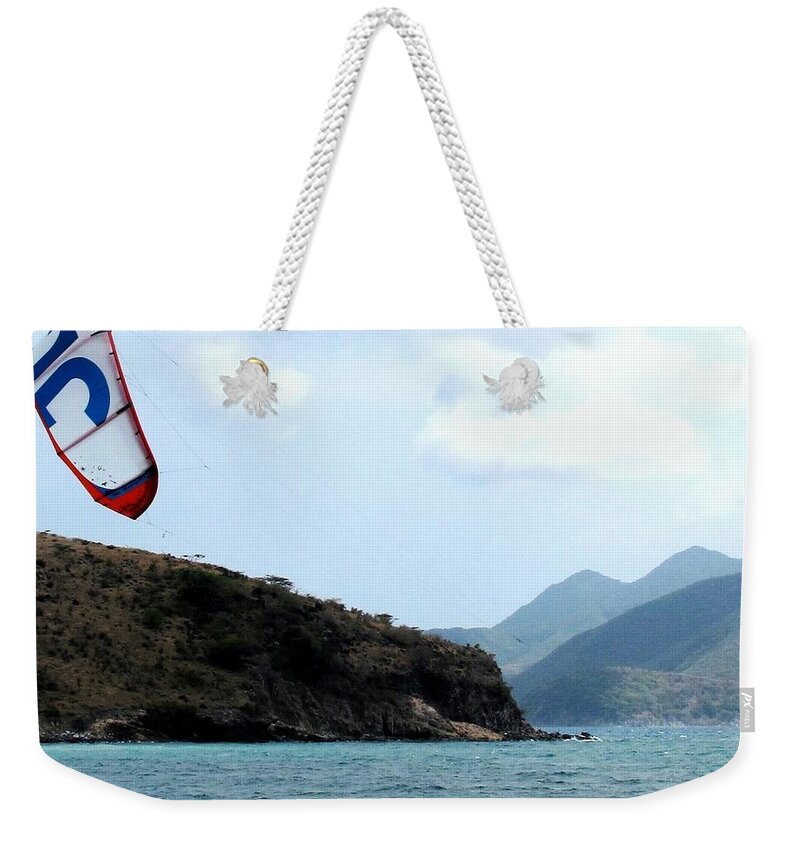 Kite Weekender Tote Bag featuring the photograph Kite Surfer St Kitts by Ian MacDonald
