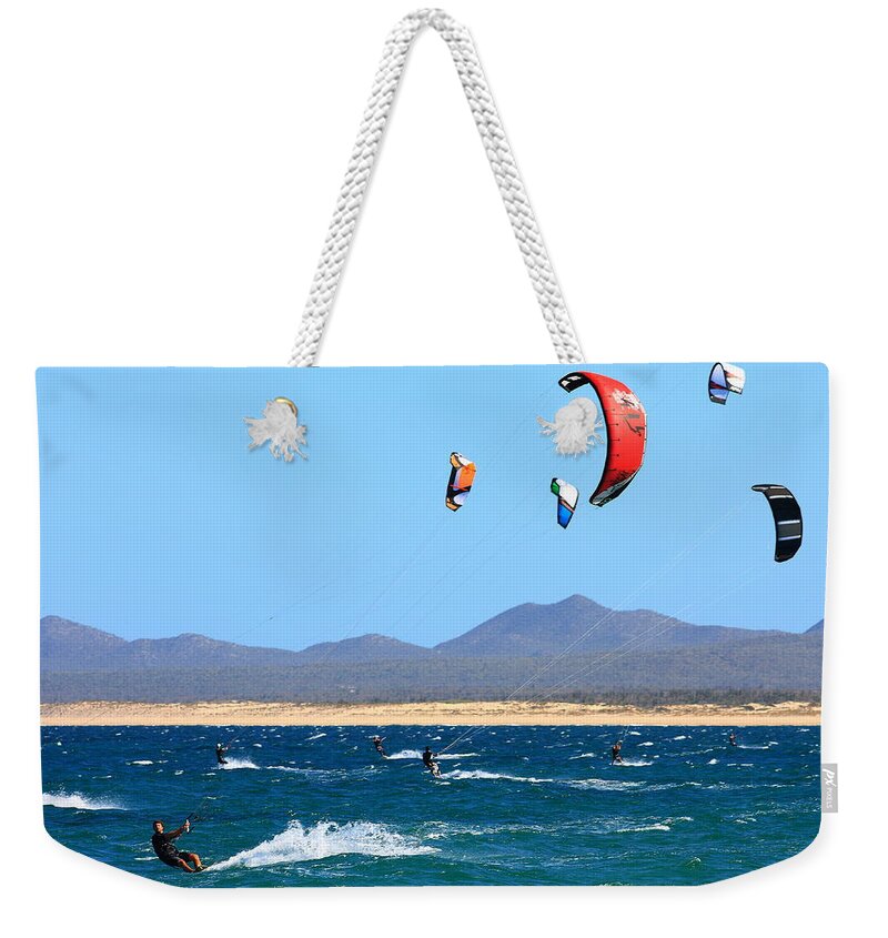 Sports Weekender Tote Bag featuring the photograph Kiteboarding The Sea Of Cortez by Robert McKinstry