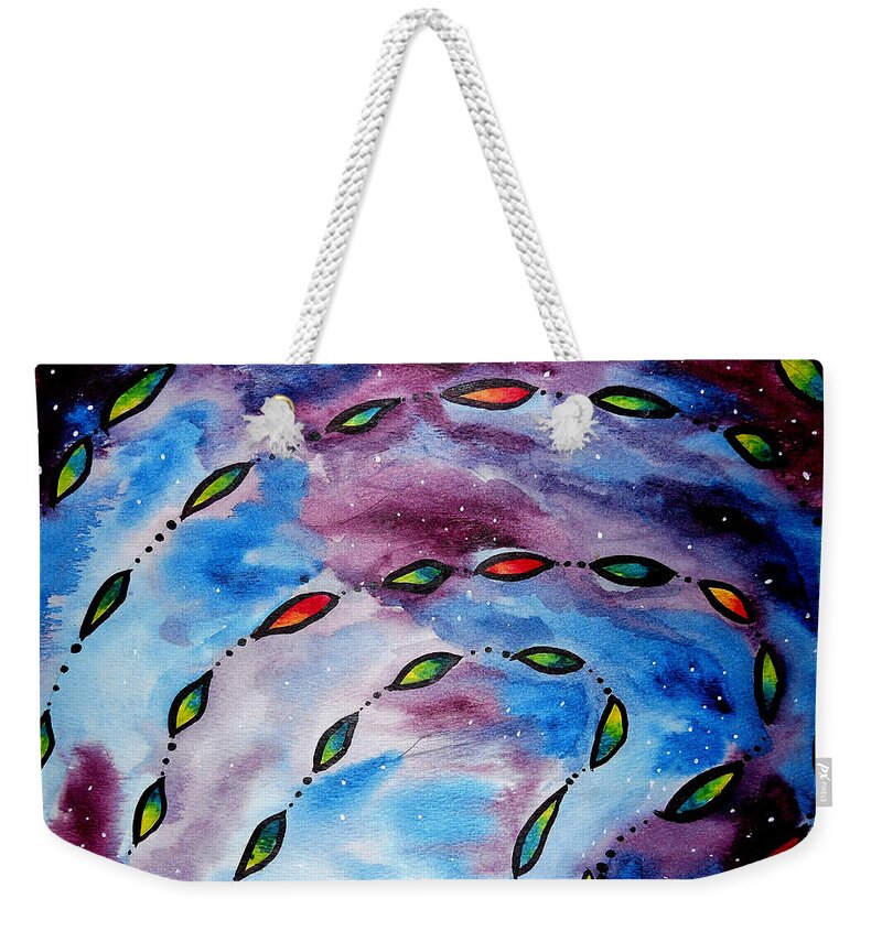 Watercolor Weekender Tote Bag featuring the painting Kites in the Cosmos by Carol Crisafi