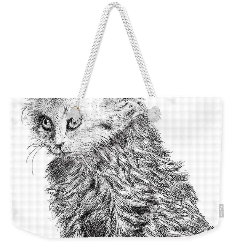 Sketch Weekender Tote Bag featuring the digital art Kitten #1 by ThomasE Jensen