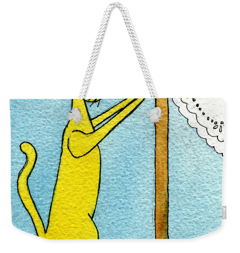 Kitty Weekender Tote Bag featuring the painting Kitty and the Fish by Norma Appleton