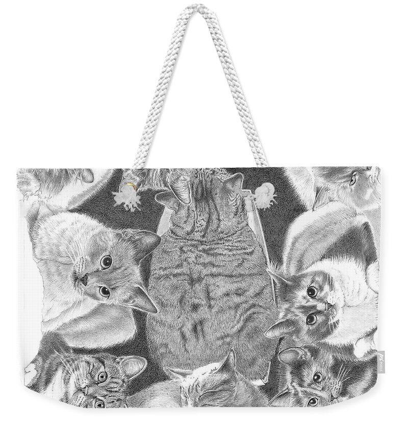 Cats Weekender Tote Bag featuring the drawing Kitty Collage by Louise Howarth