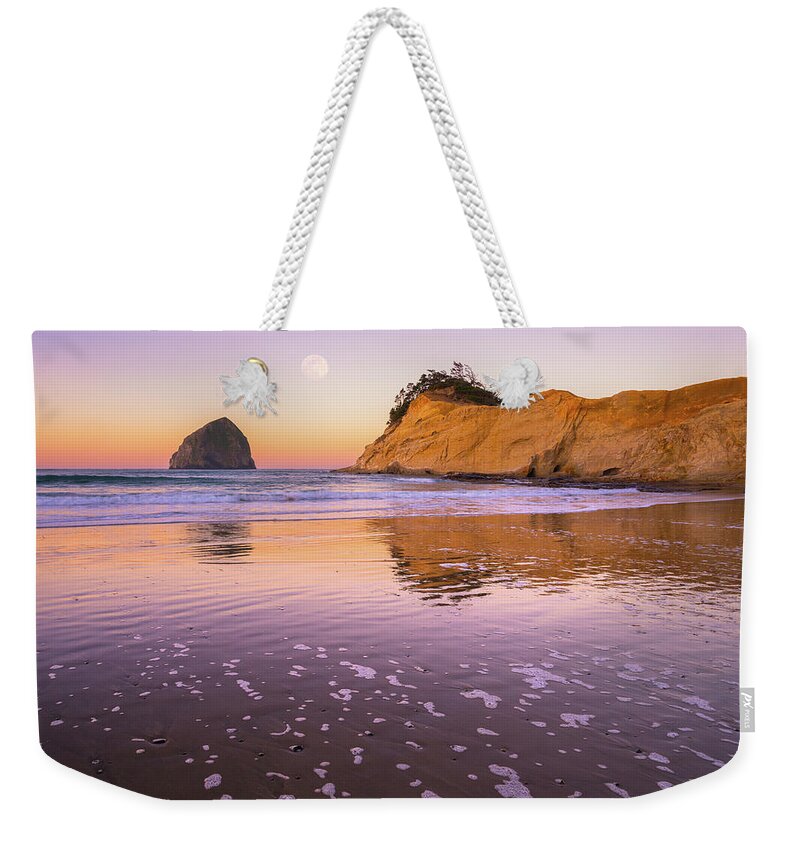 Cape Kiwanda Weekender Tote Bag featuring the photograph Kiwanda Moon by Darren White