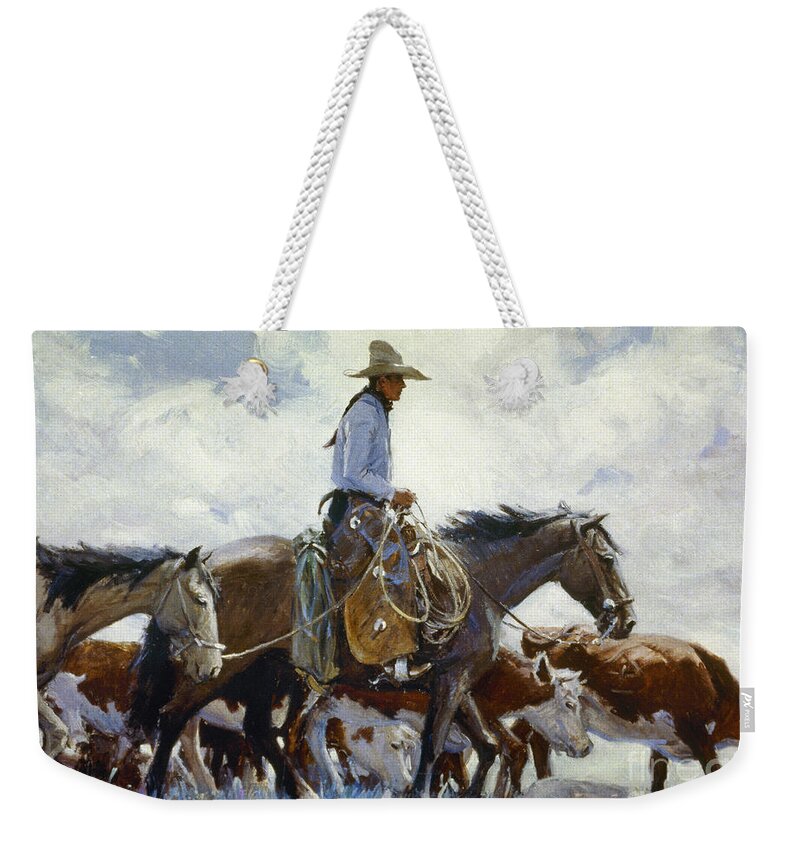 1920 Weekender Tote Bag featuring the painting Stray Man Heads Home, 1920 by W H D Koener