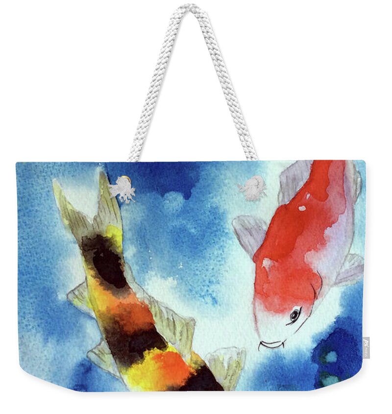 Koi Fish Weekender Tote Bag featuring the painting Koi Fish 4 by Hilda Vandergriff