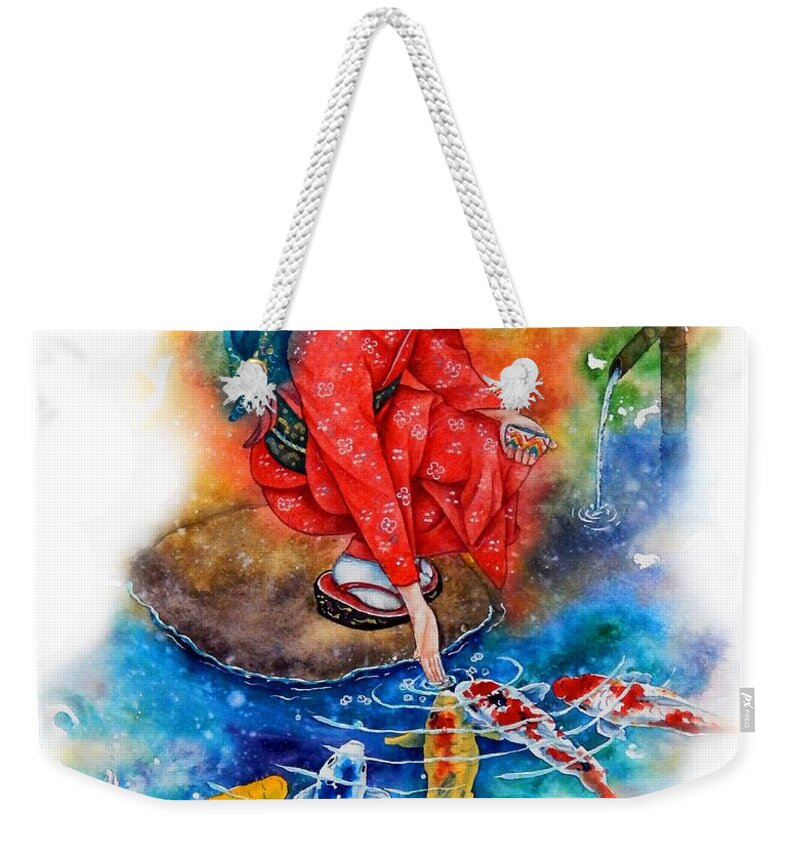 Koi Image Weekender Tote Bag featuring the painting Koi Friendship by John YATO
