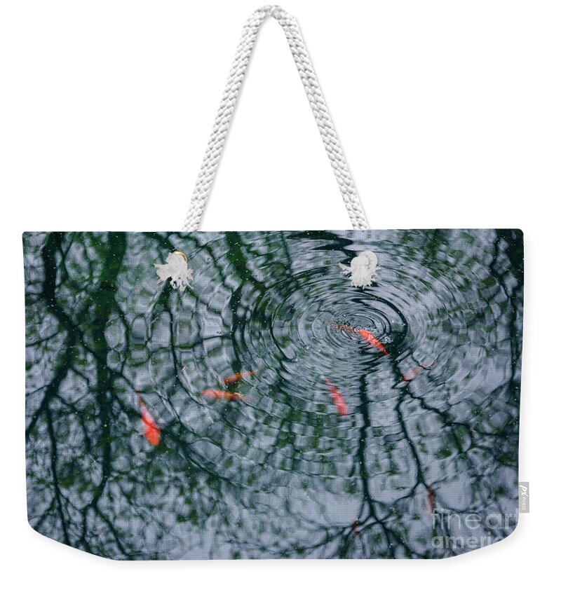 Koi Weekender Tote Bag featuring the photograph Koi reflections by Debra Fedchin