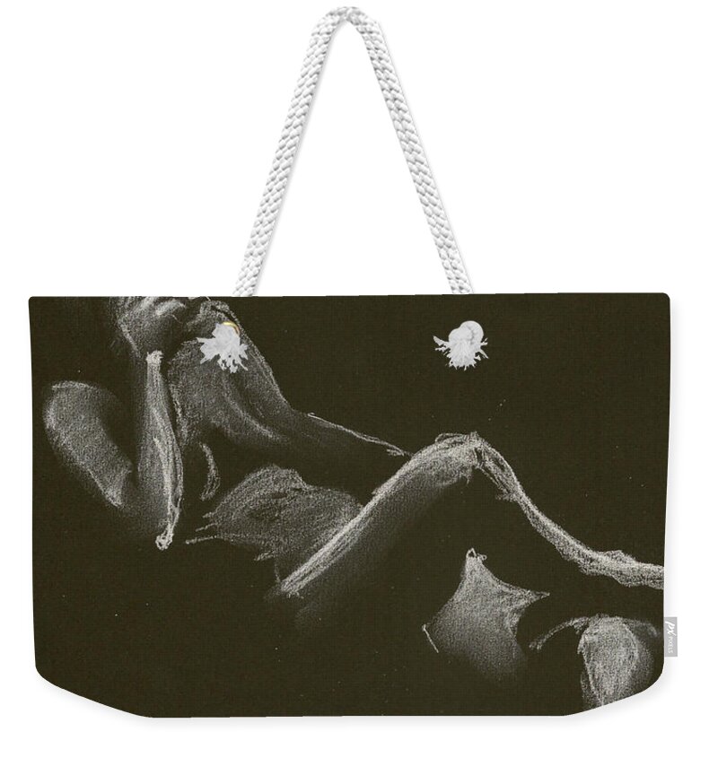 Figure Drawing Weekender Tote Bag featuring the drawing Kroki 2014 12 27_3 Figure Drawing White Chalk by Marica Ohlsson