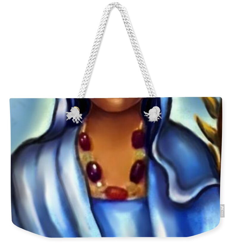Kuan Yin Weekender Tote Bag featuring the painting Kuan Yin -Lady of Mercy by Carmen Cordova