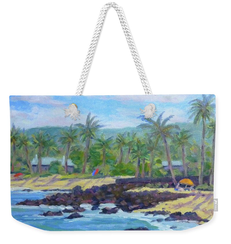 Landscape Weekender Tote Bag featuring the painting Kukio Beach by Stan Chraminski