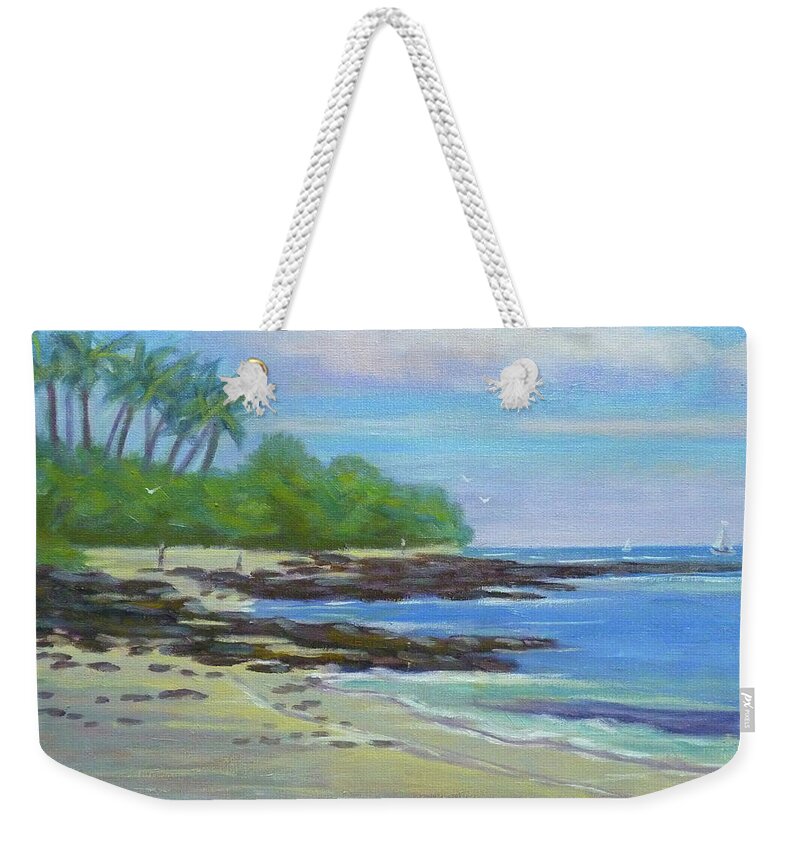 Hawaii Weekender Tote Bag featuring the painting Kukio Beach View by Stan Chraminski