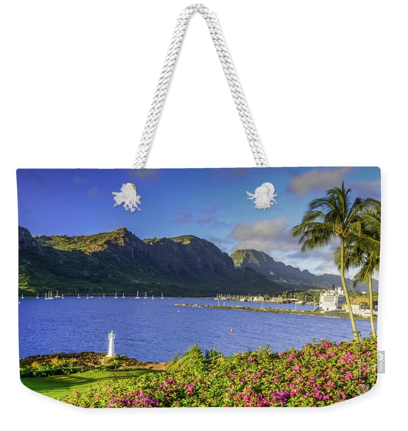Hawaii Weekender Tote Bag featuring the photograph Kuku'i Point Lighthouse, Nawiliwili Bay, Kauai Hawaii by Gary Beeler