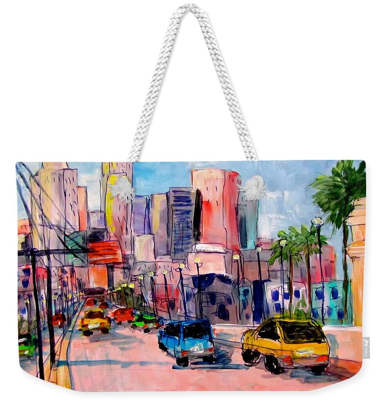 City Weekender Tote Bag featuring the painting L A 1st St Bridge by Barbara O'Toole