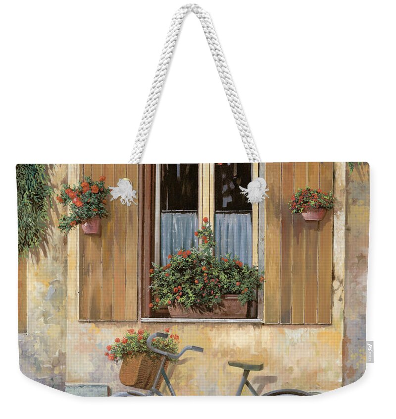 Bike Weekender Tote Bag featuring the painting La Bicicletta by Guido Borelli