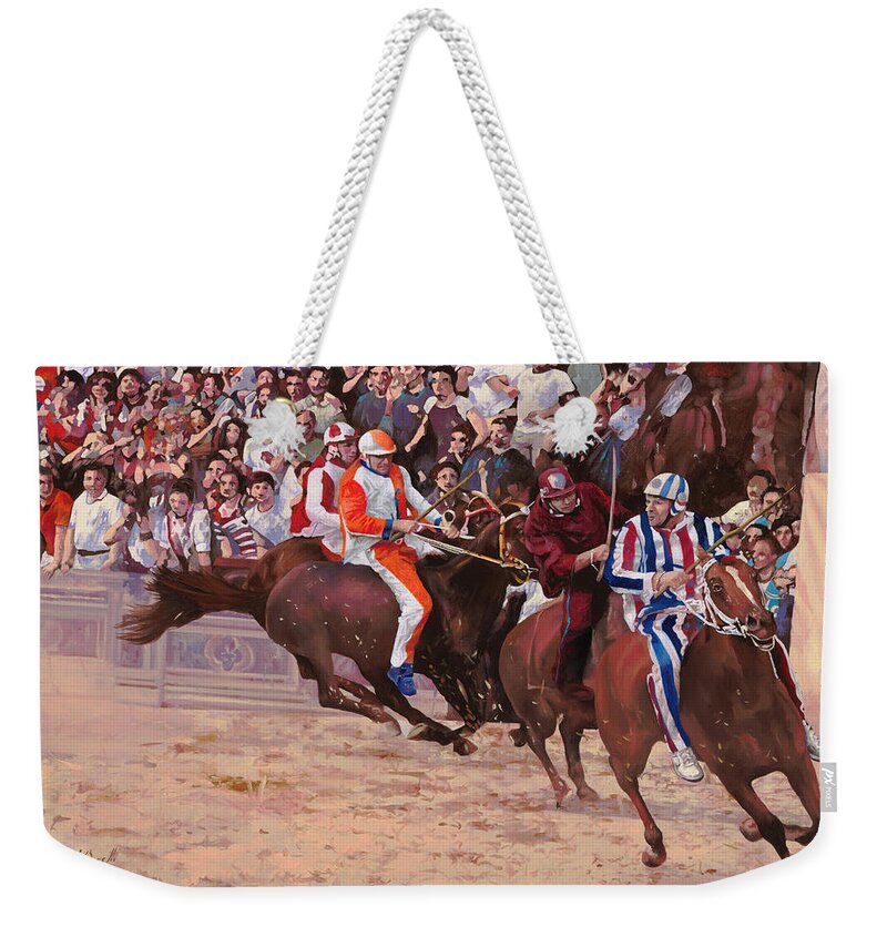 Italy Weekender Tote Bag featuring the painting La Corsa Del Palio by Guido Borelli