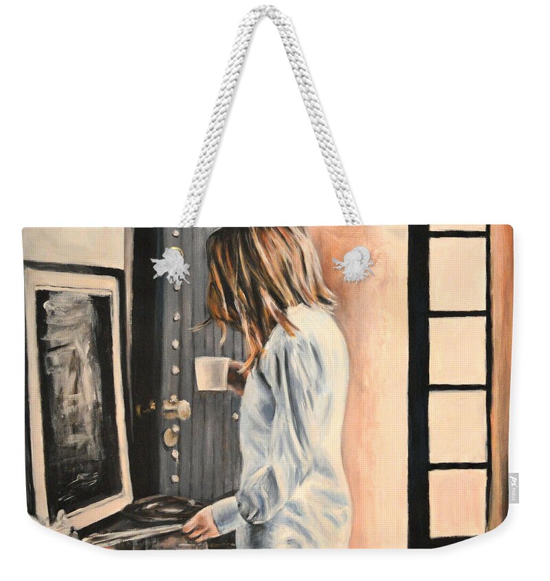 Woman Weekender Tote Bag featuring the painting La mattina by Escha Van den bogerd