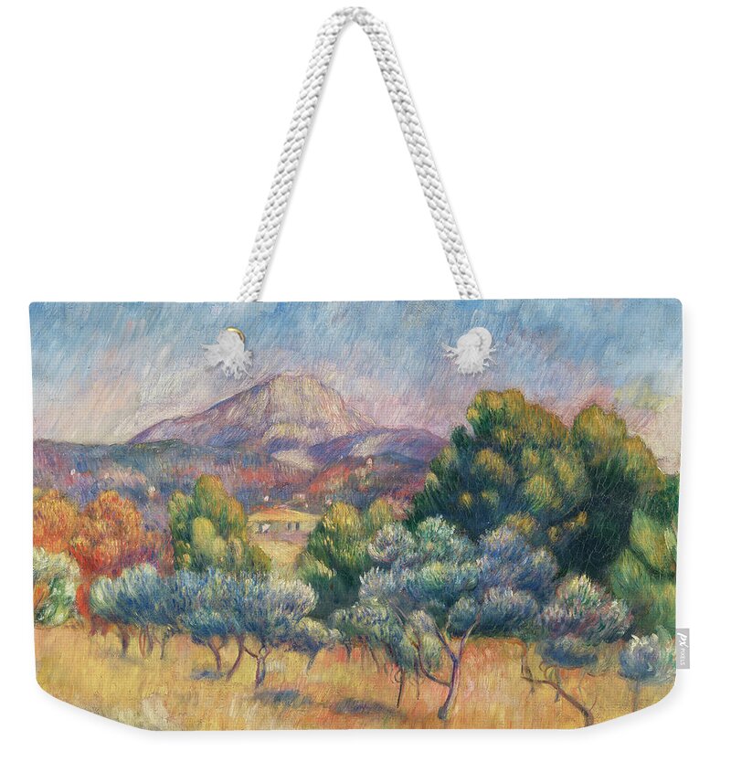 La Montagne Sainte-victoire Weekender Tote Bag featuring the painting La Montagne Sainte-Victoire by Pierre-Auguste Renoir