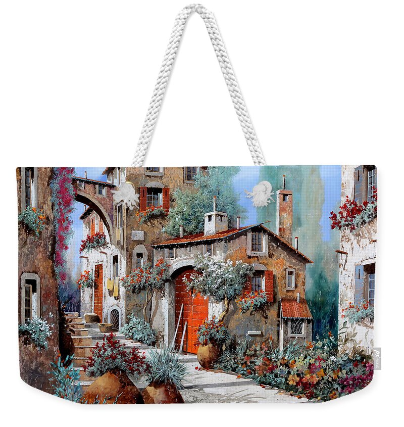 Red Door Weekender Tote Bag featuring the painting La Porta Rossa by Guido Borelli